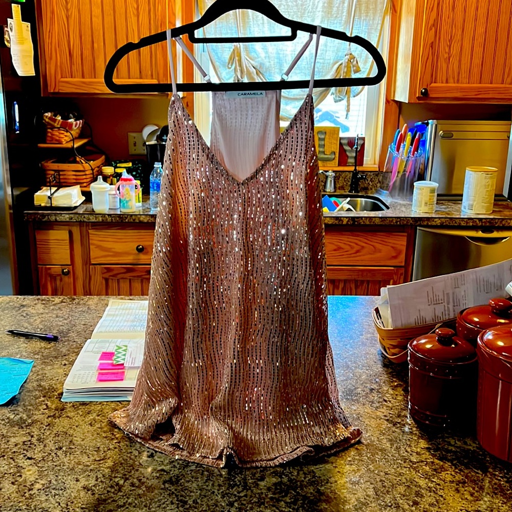 Boutique sequin Cami with kimono. Blush in color. size large new without tags.